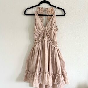 Beige Backless Dress with Lace Detail